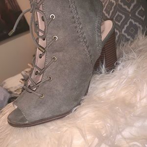 Trendy forest green open toed booties